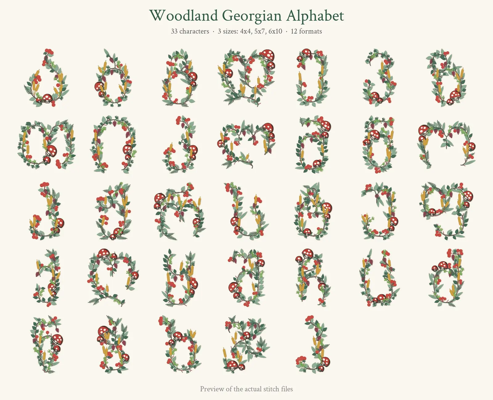 Botanical Georgian Alphabet — 33 Letters — Every design in the pack